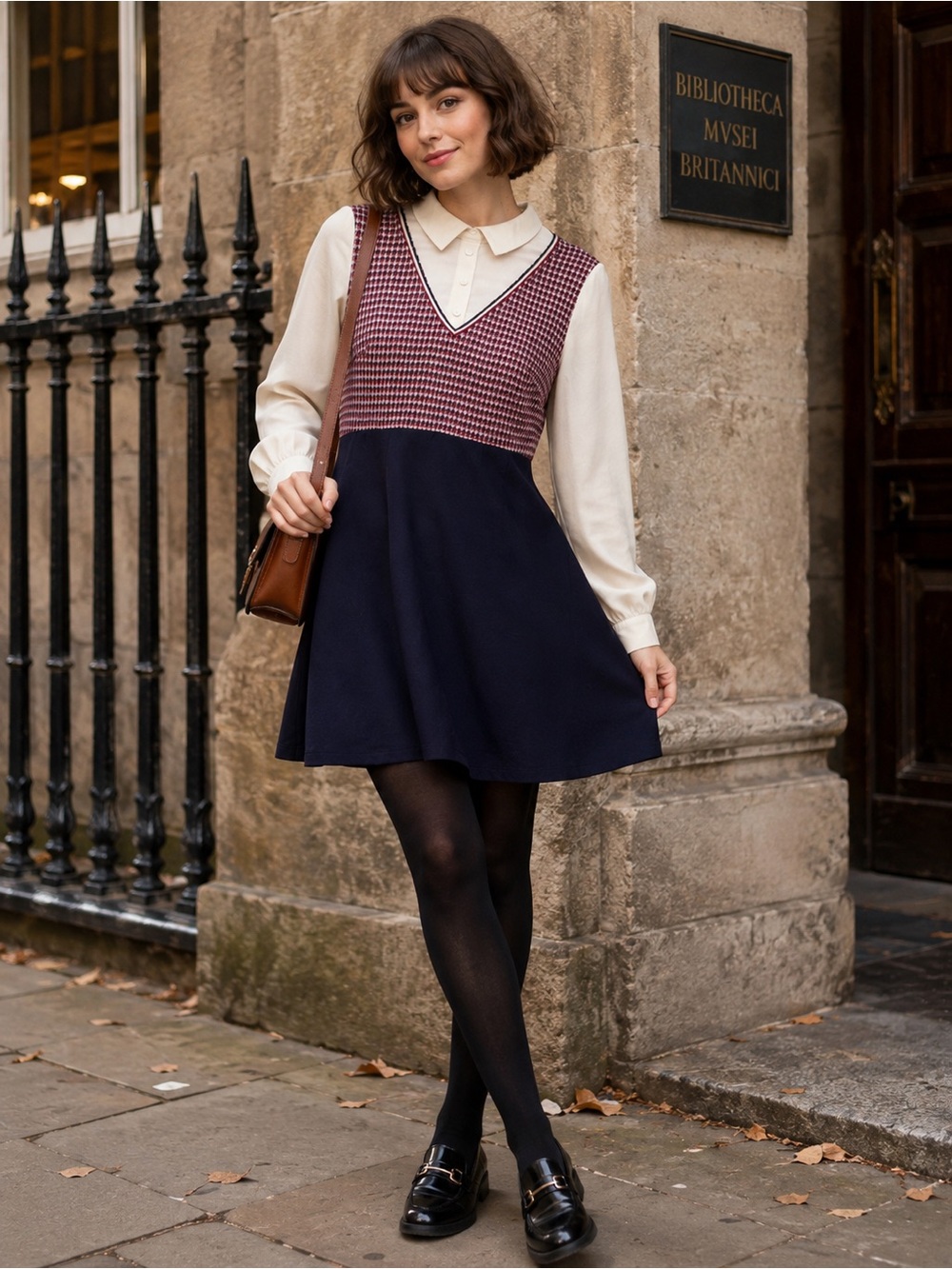 Miss Patina London Pattie Dress Cat Button Houndstooth Collared A-Line UK 12